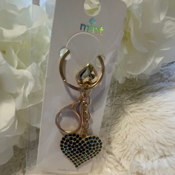 Mint Accessories - Mint Pave Turquoise Crystal Gold Key Chain